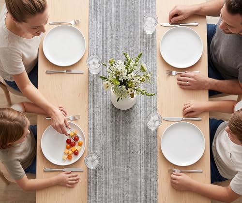 PurpleEssences Chambray Table Runner with Fringes - Mineral Gray &