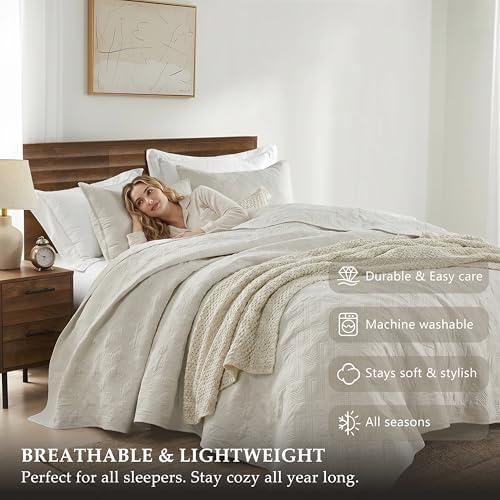 WDCOZY 100% Cotton Oversized King Quilt Set - Beige California Cal