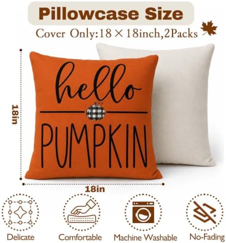 Fall Throw Pillow Covers for Home Strip Pumpkin Pillowcase 18x18 Set