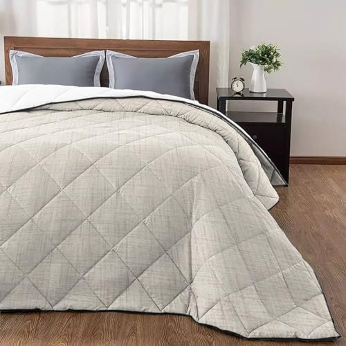 T&H XHome Soft Beige Linen Weave Quilt California King Luxury Quilted