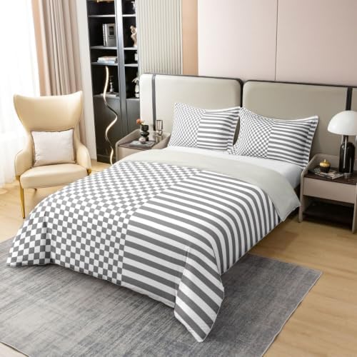 Erosebridal Grey and White 100% Cotton Duvet Cover with Zipper King