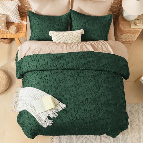 Litanika King Comforter Set, 3PCS Emerald Green Boho Tufted Bedding