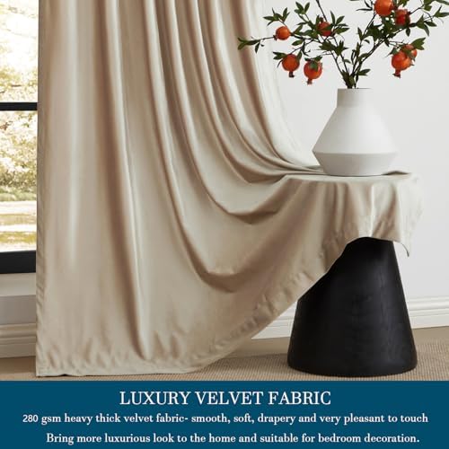 PRIMROSE Champagne Polyester Velvet Curtains 108 inch Long for Living