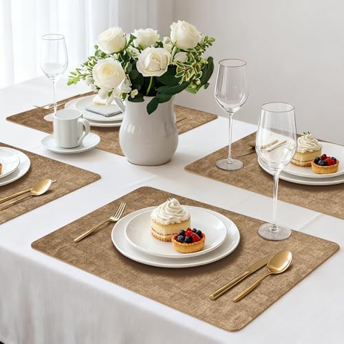 Faux Leather Placemats for Dining and Kitchen Table Washable Place