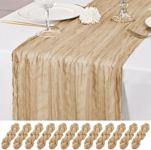 12 Pack Beige Table Runner 10Ft Cheesecloth Table Runner Rustic Gauze