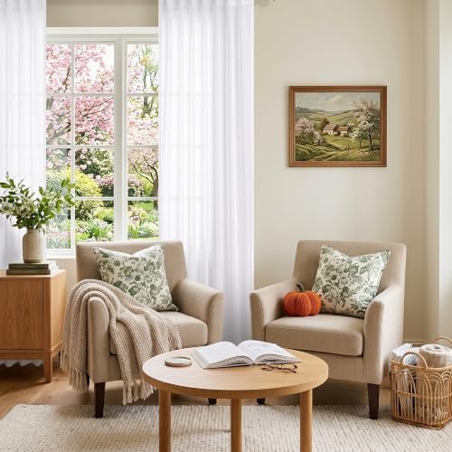 Extra Long White Curtain 108 Inches Long 2 Panel Set for Living Room