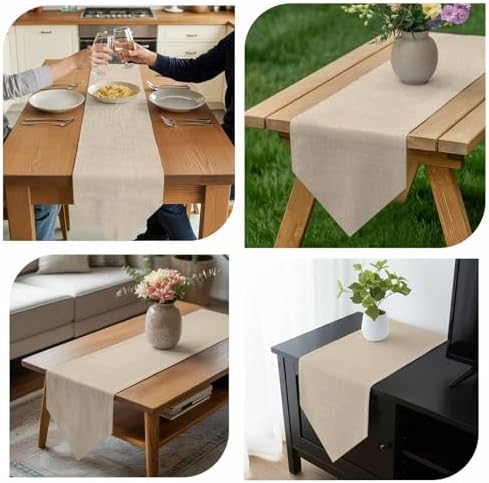 Vandarllin Table Runners 13x108 Inches Long, Beige Linen Texture Table