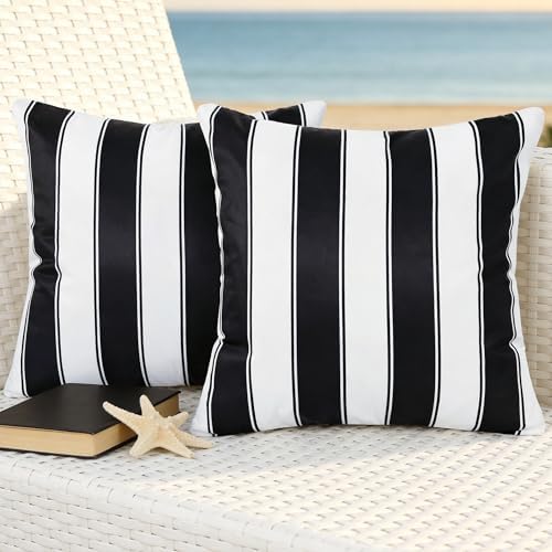 Outdoor Waterproof Throw Pillow Covers 18x18 Inch Set of 2, Striped