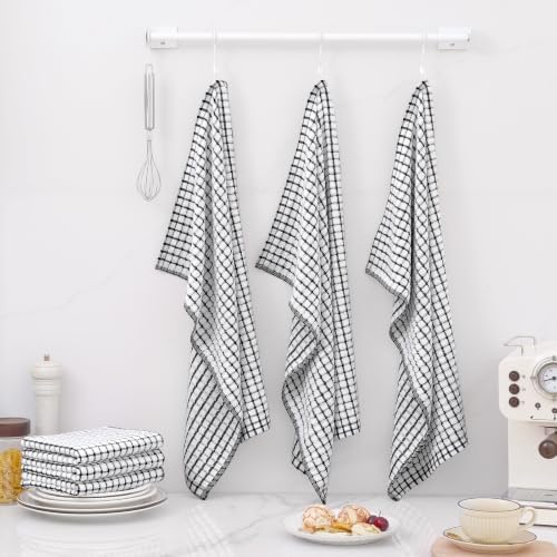 Homaxy 12 Pack Terry Kitchen Towels, 16"x25", Black