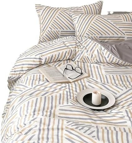 100 Cotton Geometric Print Duvet Cover Set(Gray 5 King