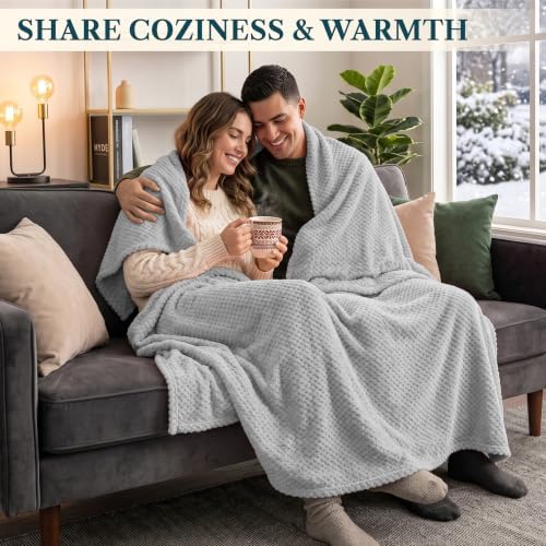 PAVILIA Fleece Throw Blanket for Couch Sofa Bed, Light Gray 60x80 Twin