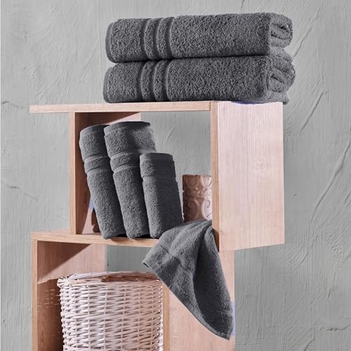 Hawmam Linen Towel Set, Turkish Cotton, 6 Pack, Cool Grey