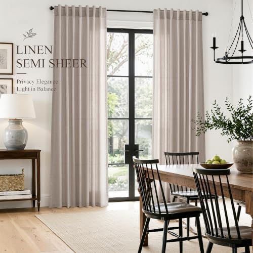 Hokibero Oatmeal Linen Curtains 84 Inches Long for Living Room 2
