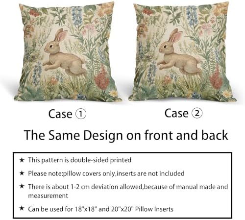 Spring Summer Pillow Covers 22x22 Inch Set of 2 Easter Bunny Floral