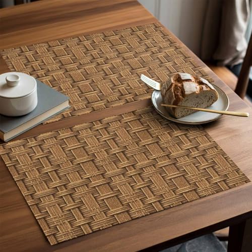 Placemats Set of 8, Vintage Rattan Woven Placemat, Linen Place Mats