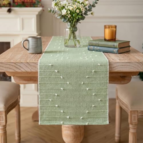 Artoid Mode Sage Green Farmhouse Rustic Cotton Woven Table Runner
