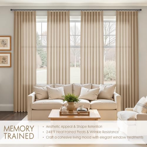 Aersas Linen Pinch Pleated Curtains 108 Inches Long 4 Panels Sand