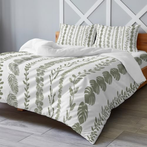 Sage Green Leaf California King 4 Piece Duvet Cover Set, Summer