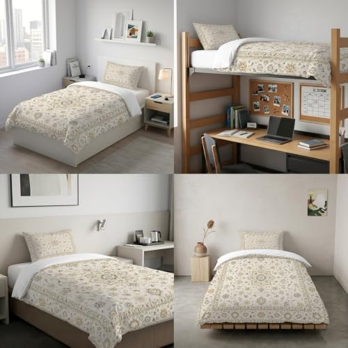 Vintage Beige Boho Duvet Cover Queen Size,Quilt Cover 90"x90" with