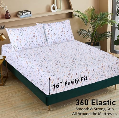 RUVANTI 100% Cotton Twin Sheets, Percale Weave Twin Sheet Set, Fern