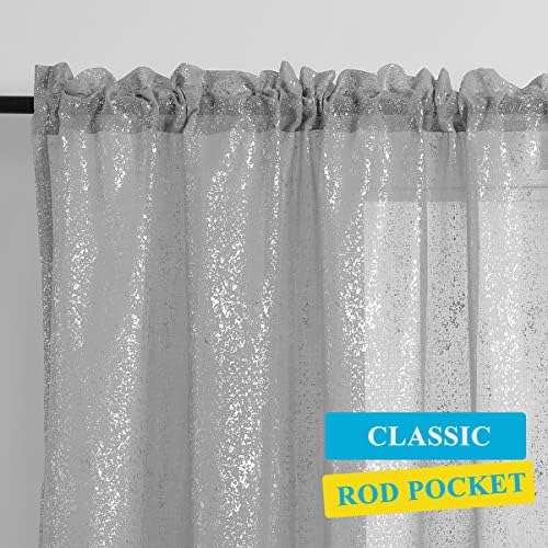 TERLYTEX Silver Grey Sheer Curtains with Foil Dots, W52 x L63 Inch