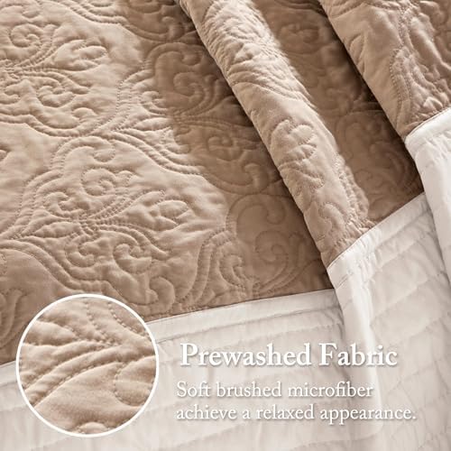 Madison Park Reversible Breathable Coverlet Beige Queen Quilt Set, 7pc