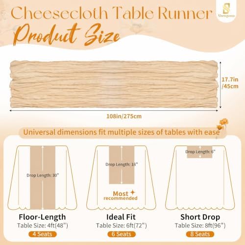 12 Pack Beige Cheesecloth Table Runner 17x108 Inches Boho Home Decor