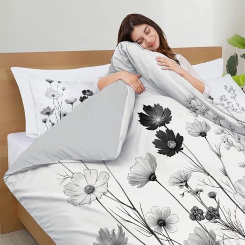 Minimalist Ink Painting Reversible Duvet Cover - Wildflowers and