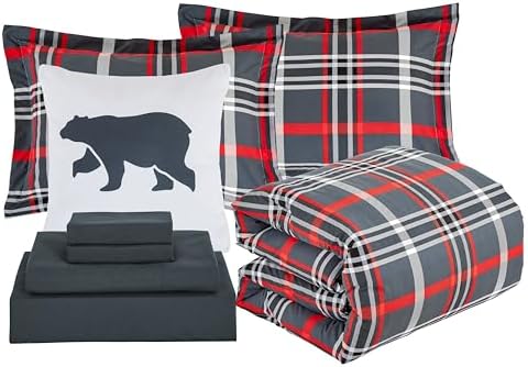 Elegant Comfort Silky Soft 8-Piece Plaid Lodge Bed-in-a-Bag Comforter