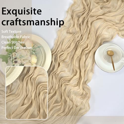 8 Pack Beige Cheesecloth Table Runner 17x108 inch Boho Gauze Cheese