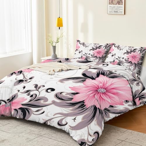 Duvet Cover Set Modern Minimalist Style Queen Size, Soft Washed Floral