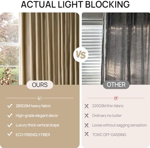 Taupe Velvet Pinch Pleated Curtains: 84 Inches Long 2 Panels Set