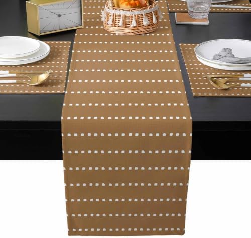 Ticking Table Runner and Placemats Set of 4 Minimalist Greige Cotton