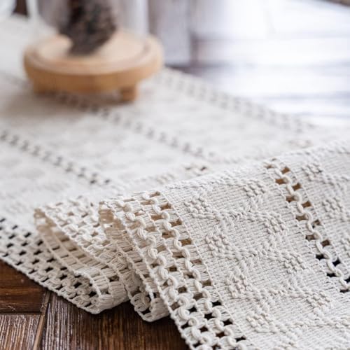 Macrame Table Runner Cream Beige Boho Table Runners with Tassels