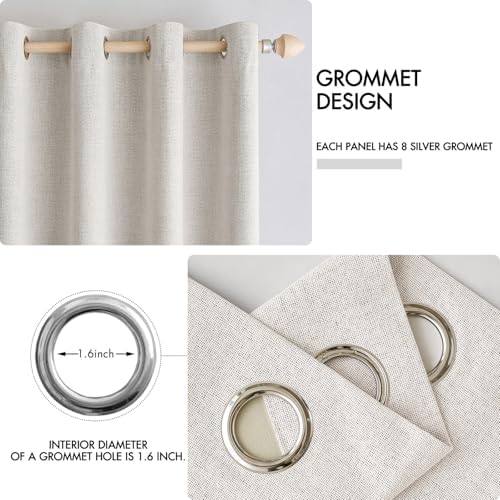 MIULEE 100% Blackout Linen Curtains for Bedroom 52x84 Inches Cream