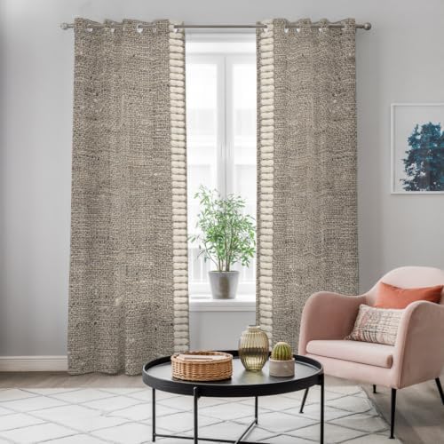 Farmhouse Grey Brown Window Curtains 96 Inch Length 2 Panels Set
