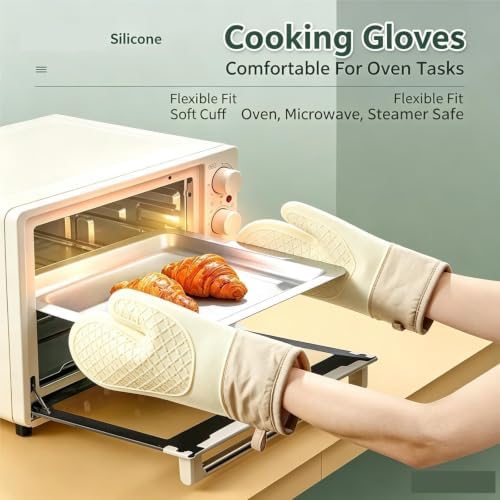 Kitchen 2‐Piece Silicone Oven Mitts for Baking, Cooking and BBQ Use