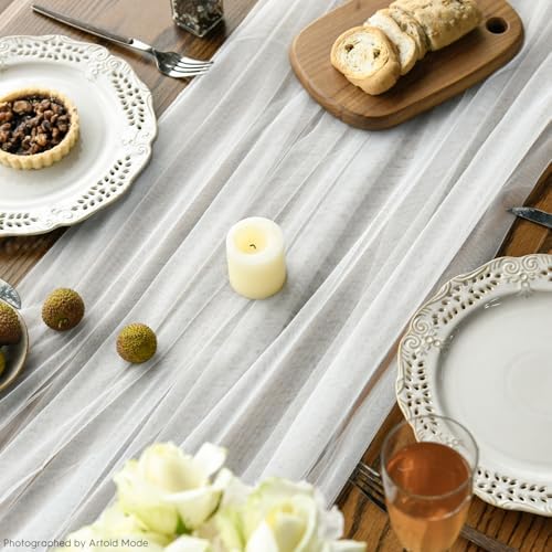 Artoid Mode Ivory Gauze Table Runner 120 Inch 10FT, Seasonal Sheer