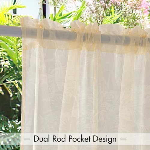 MIULEE Cream Beige Waterproof Outdoor Sheer Curtains for Patio 54W x