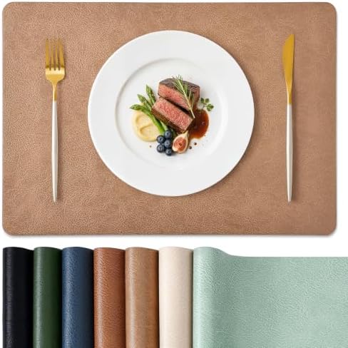 homing Faux Leather Vinyl Placemats Set of 6, Easy to Clean, Camel