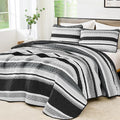 WONGS BEDDING Striped Quilts King Size Set, Black Lightweight