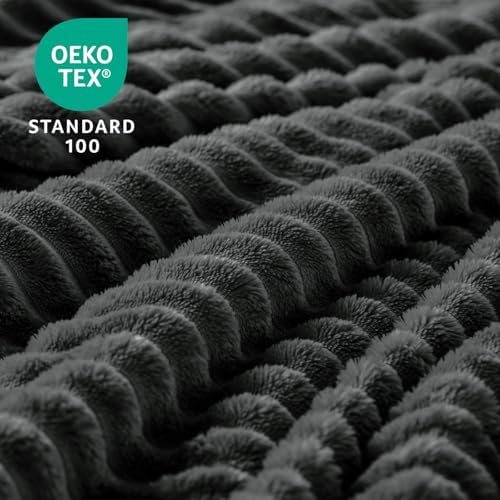 BEDELITE 3D Ribbed Charcoal Grey Fleece Throw Blanket for Couch, 50x60