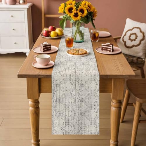 Cream Beige Boho Table Runner 120 Inches Long, Rustic Minimalist