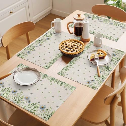 Placemats Set of 8, Farmhouse Botancial Woven Placemat, Linen Place