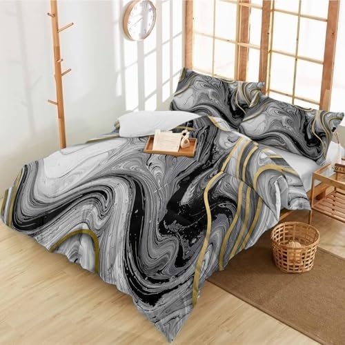 Duvet Cover Set Queen, Abstract Marble Texture 3 Piece Bedding Set