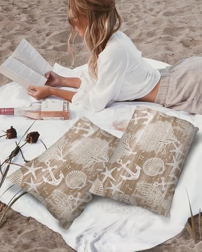 Outdoor Pillow Covers with Inserts,Brown Anchor Nautical Waterproof