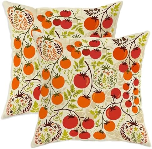 Tomatoes Throw Pillow Covers Set of 2, Botanical Vintage Leaf Vine