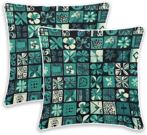Tiles Floral Teal Throw Pillow Covers 20x20 Inch, 2-Pack Couch Pillow