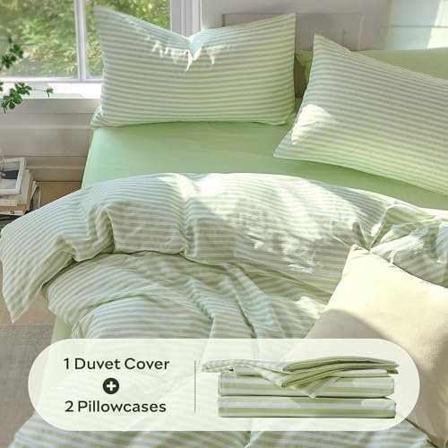 JELLYMONI 100% Cotton Printed Striped Cal King Duvet Cover Set, Sage