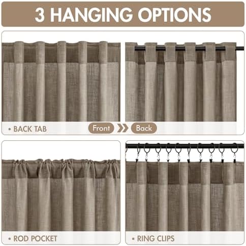 MIULEE Dark Taupe Back Tab Linen Curtains 4 Panels 42W x 84L